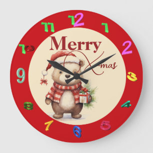 Weihnachten mit Teddy Große Wanduhr