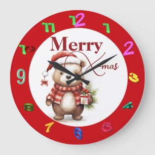 Weihnachten mit Teddy Große Wanduhr