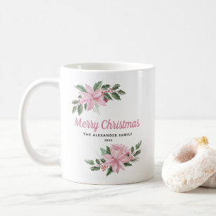 Weihnachten mit Wasserfarbe-Pink Poinsettie und Be Kaffeetasse