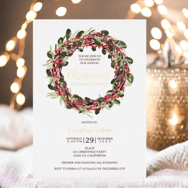 Weihnachten mit Weihnachtsfeierlichkeiten Folieneinladung (Wreath festive gold corporate Christmas Invitation gold foil)