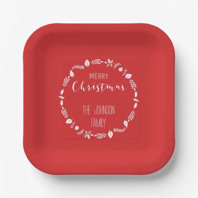 Weihnachten mit weißem Blätter Pappteller (Vorderseite)