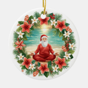 Weihnachten mit Yoga und dem Weihnachtsmann Keramik Ornament