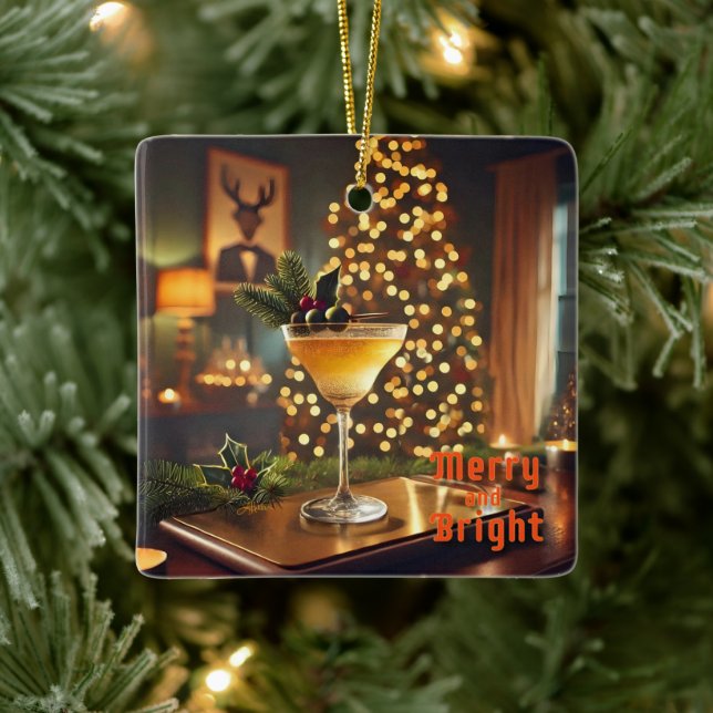 Weihnachten Mitte des Jahrhunderts Merry & Bright  Keramikornament (Baum)