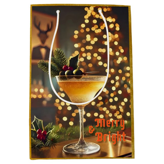 Weihnachten Mitte des Jahrhunderts Merry & Bright  Mittlere Geschenktüte (Vorderseite)