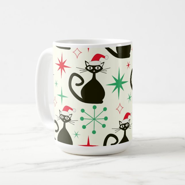 Weihnachten Mitte des Jahrhunderts Retro Atomkatze Kaffeetasse (Vorderseite Links)