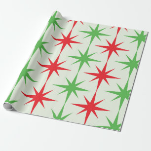 Weihnachten Mitte des Jahrhunderts Rote grüne Ster Geschenkpapier