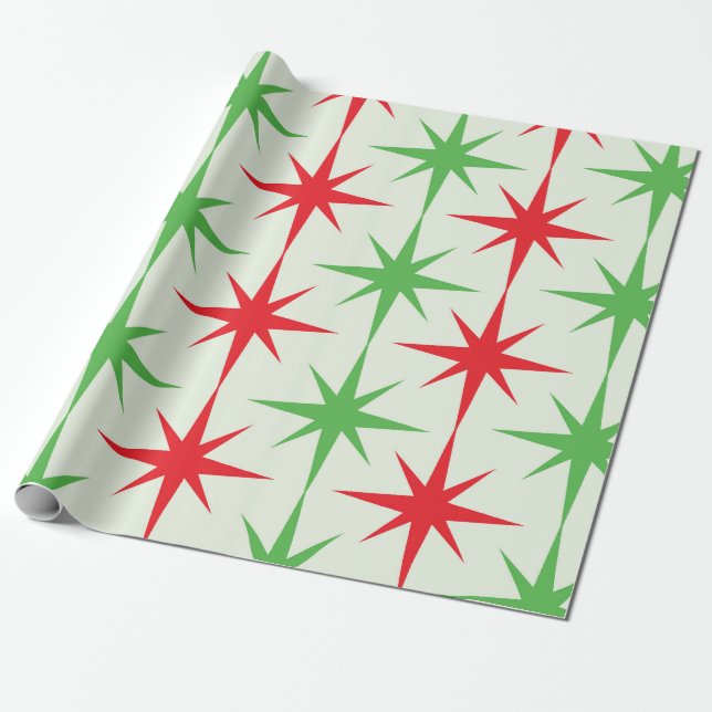 Weihnachten Mitte des Jahrhunderts Rote grüne Ster Geschenkpapier (Ungerollt)