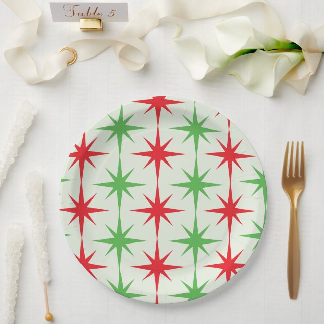 Weihnachten Mitte des Jahrhunderts Rote grüne Ster Pappteller (Hochzeit)