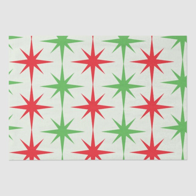 Weihnachten Mitte des Jahrhunderts Rote grüne Ster Seidenpapier (Vorderseite)