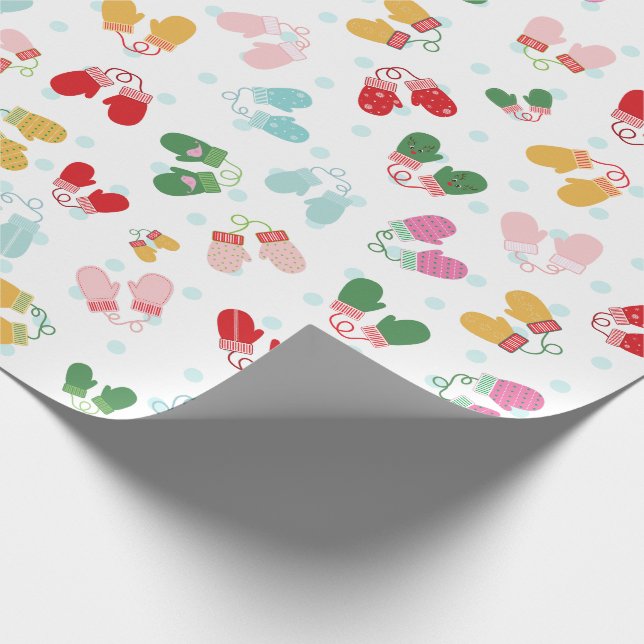 Weihnachten Mittens Red Green Blue Pink Muster Geschenkpapier (Ecke)