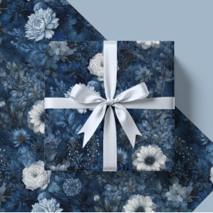 Weihnachten Mitternachtsblau und Weiß Wintergesche Geschenkpapier