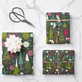 Weihnachten Modern Bäume vielseitig Geschenkpapier Set