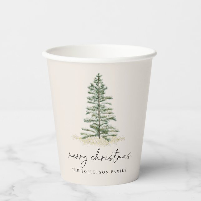 Weihnachten Modern Evergreen Tree Pine Needles Pappbecher (Vorderseite)