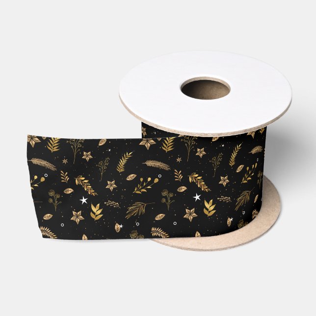 Weihnachten Modern Gold Arch Black Satinband (Spule)