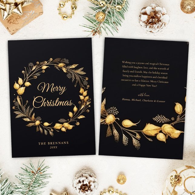 Weihnachten Moderne Elegante Festivals Einzigartig (Christmas Modern Elegant Festive Unique Black Gold Holiday Card)