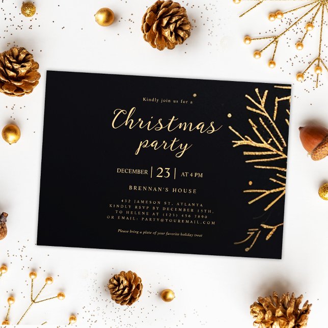 Weihnachten Moderne Elegante Goldene Feier Einladung (Christmas Modern Elegant Gold Holiday Party Invitation)