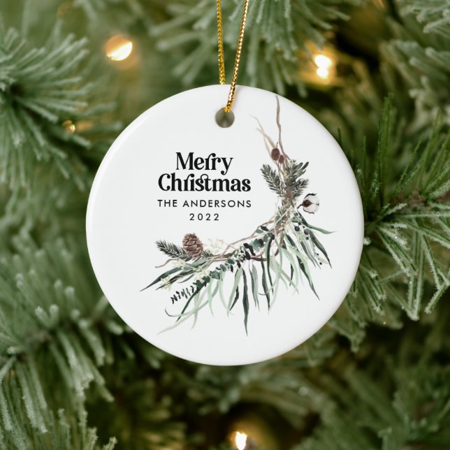 Weihnachten Moderne elegante Wasserfarbe botanisch Keramik Ornament (Baum)