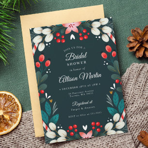 Weihnachten Moderne Floral Türkis Rote Hochzeitsdu Einladung