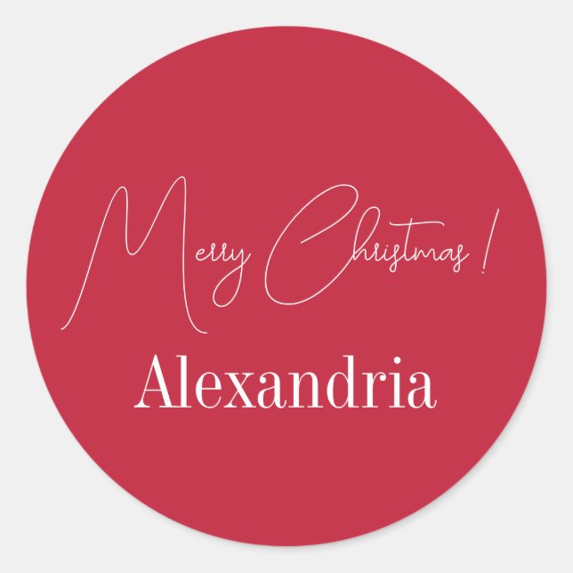 Weihnachten Moderne Personalisiert Red Frohe Weihn Runder Aufkleber (Vorderseite)