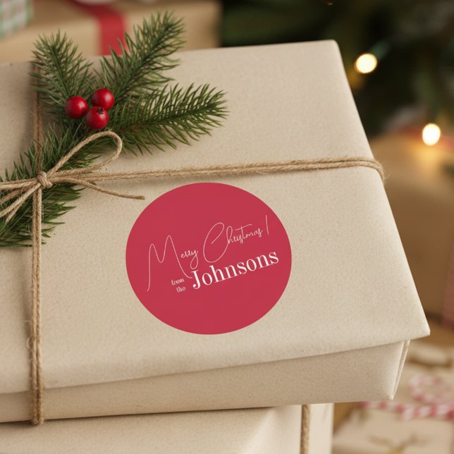 Weihnachten Moderne Rote Familie Runder Aufkleber (Von Creator hochgeladen)