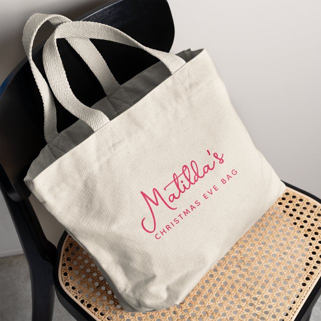 Weihnachten Moderner Minimaler Roter Urlaub Jumbo Stoffbeutel (Modern personalised tote with custom name, perfect for Christmas Eve gifts and traditions)