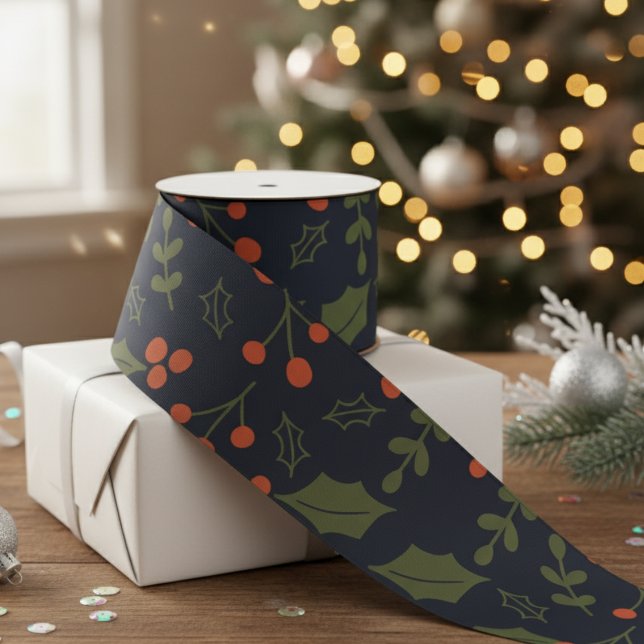 Weihnachten Moderner Urlaub Foliage Holly Grüne Satinband (Von Creator hochgeladen)