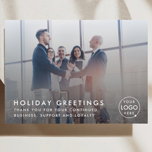 Weihnachten | Modernes Corporate Foto Logo (Corporate team photo card with customizable logo and professional festive message)