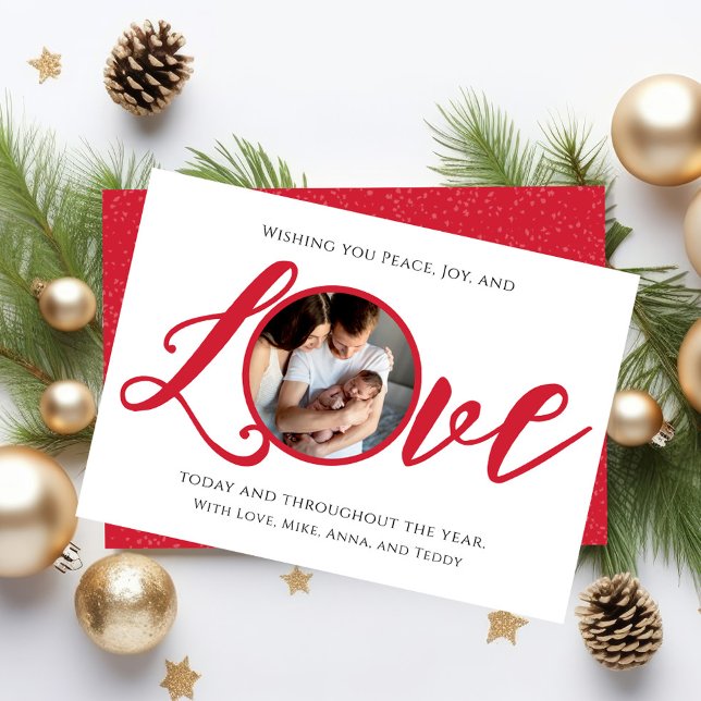 Weihnachten Modernes Foto Kalligrafie Script Liebe (Christmas holiday "Love" typography greeting card with photo template. )