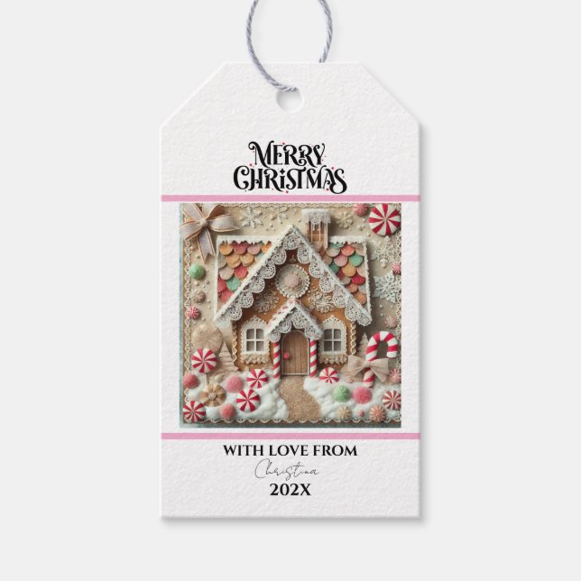 Weihnachten Modernes Lebkuchen Haus Rosa Geschenkanhänger (Vorderseite)