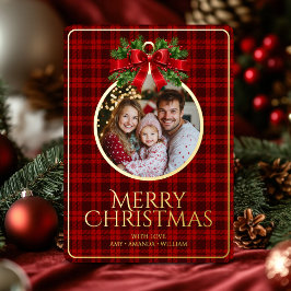 Weihnachten Modernes Tartan Red Plaid Family Foto Folien Feiertagskarte