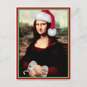 Weihnachten Mona Lisa mit Weihnachtsmannmütze