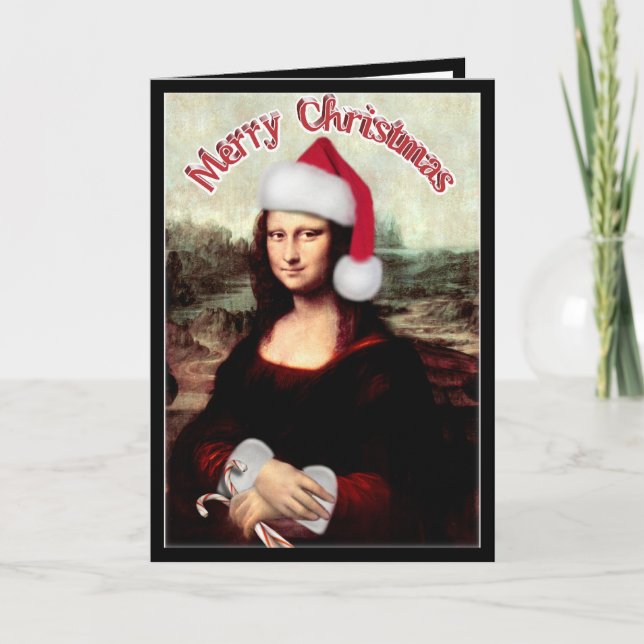Weihnachten Mona Lisa mit Weihnachtsmannmütze (Vorderseite)