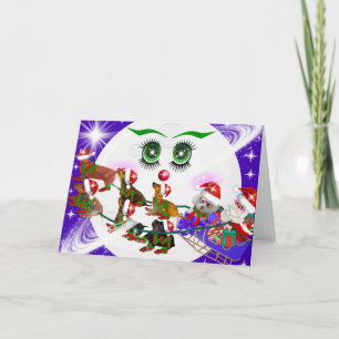Weihnachten Moon Santa & Würstchen Hunde Karte
