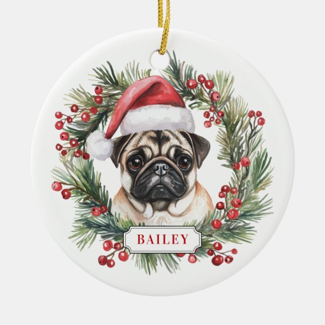 Weihnachten Mops Keramik Circle Ornament (Vorne)