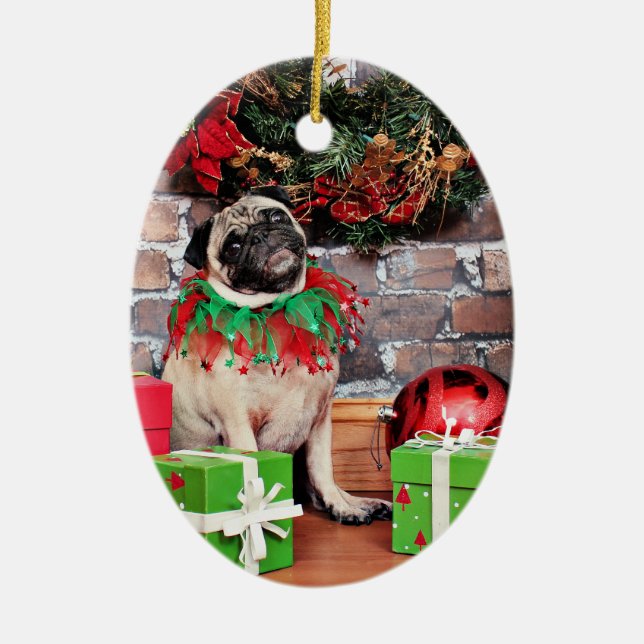 Weihnachten - Mops - Lilie Lou Keramik Ornament (Vorne)