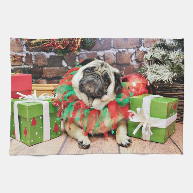 Weihnachten - Mops - Spencer Küchentuch (Horizontal)