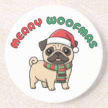 Weihnachten Mops Untersetzer: Frohe Weihnachten