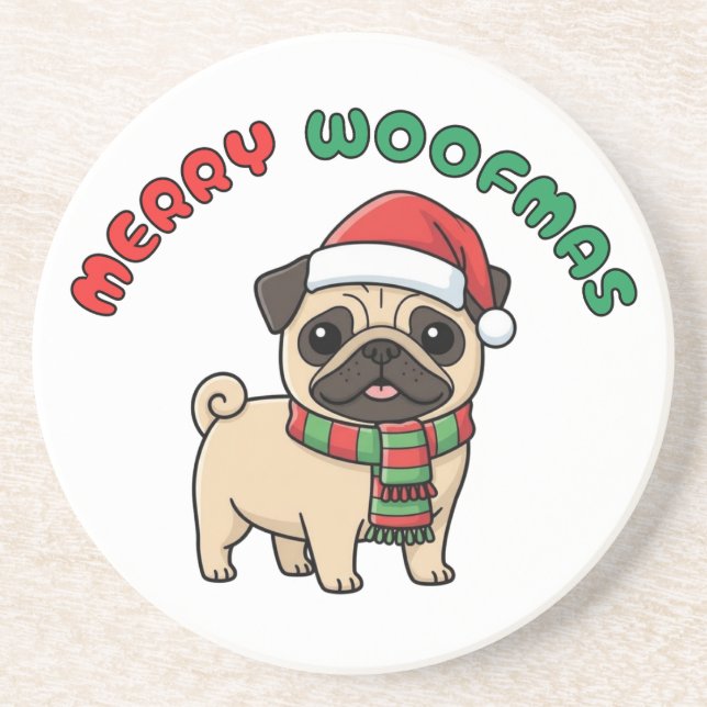 Weihnachten Mops Untersetzer: Frohe Weihnachten Getränkeuntersetzer (Vorne)