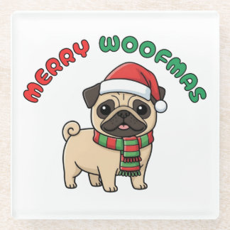Weihnachten Mops Untersetzer: Frohe Weihnachten Glasuntersetzer