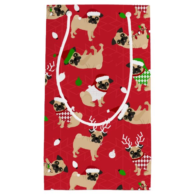 Weihnachten Möpse Rot Kleine Geschenktüte (Vorderseite)
