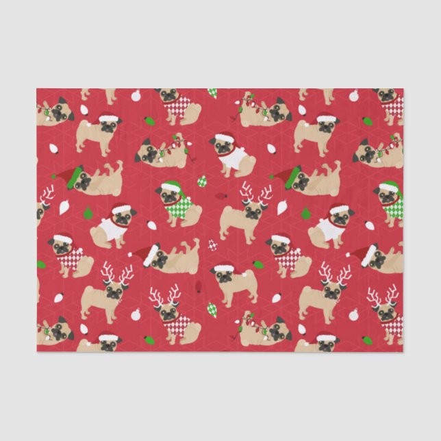 Weihnachten Möpse Rot Seidenpapier (Vorderseite)
