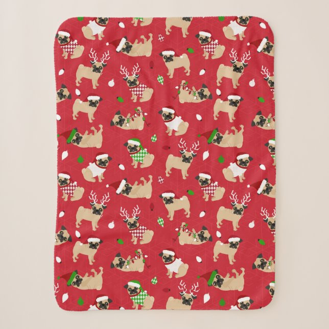 Weihnachten Möpse Rot Sherpadecke (Vorderseite)