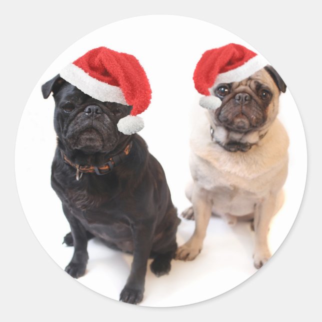 Weihnachten-Möpsen Runder Aufkleber (Vorderseite)