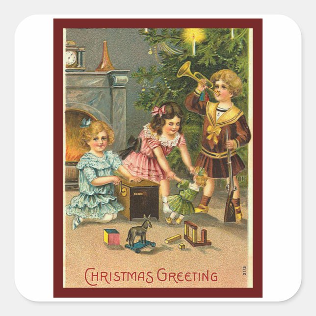 Weihnachten Morgengeschenke - Weihnachten Quadratischer Aufkleber (Vorderseite)