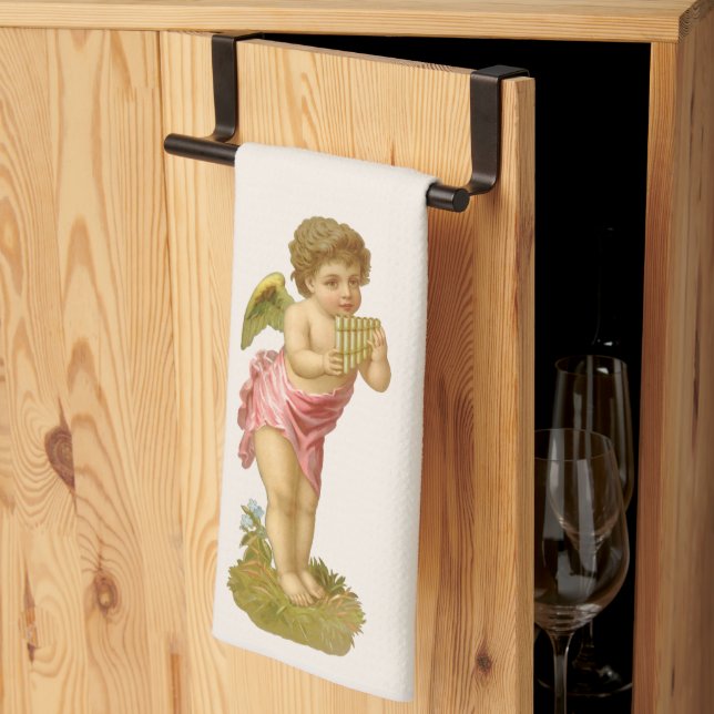 Weihnachten, Musiker Engel mit Pan Pipes Geschirrtuch (Drittel gefaltet)