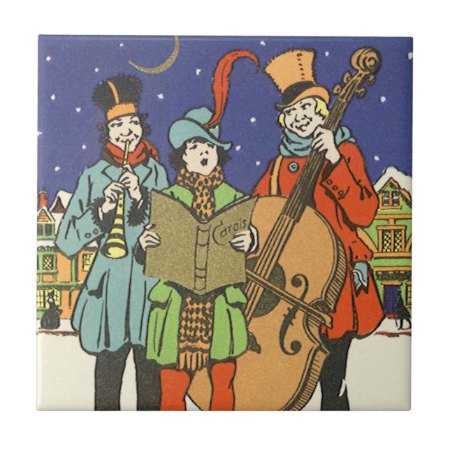 Weihnachten, Musiker spielen mit Musik Fliese (Vorderseite)