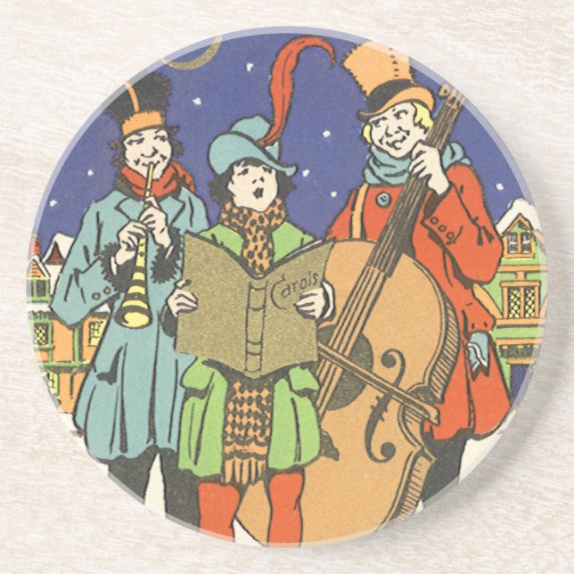 Weihnachten, Musiker spielen mit Musik Sandstein Untersetzer (Vorne)