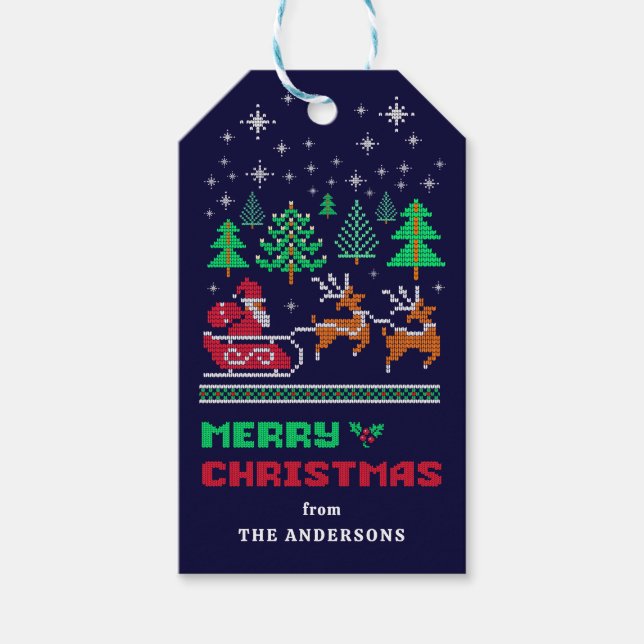 Weihnachten-Muster auf Navy Blue Frohe Weihnachten Geschenkanhänger (Vorderseite)