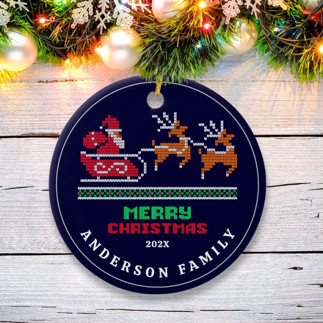 Weihnachten-Muster auf Navy Blue Frohe Weihnachten Keramik Ornament (Von Creator hochgeladen)