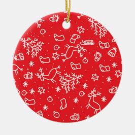 Weihnachten, Muster auf rotem Hintergrund, Doodle Keramik Ornament